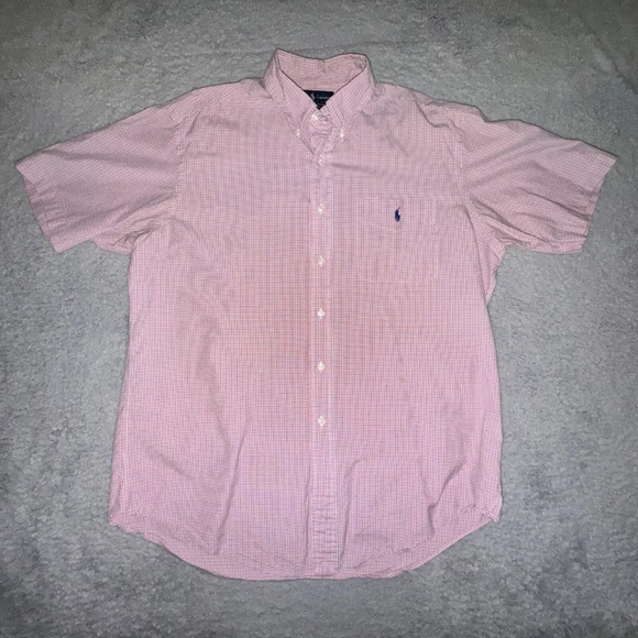 Ralph Lauren Shirt Mens Large Red White Blue Check Short Sleeve Button Up - Picture 1 of 9